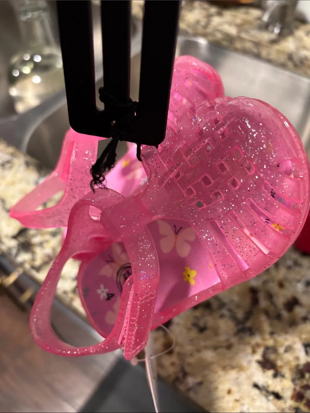wonder nation Pink Glitter Jelly Sandals with Butterfly Insole